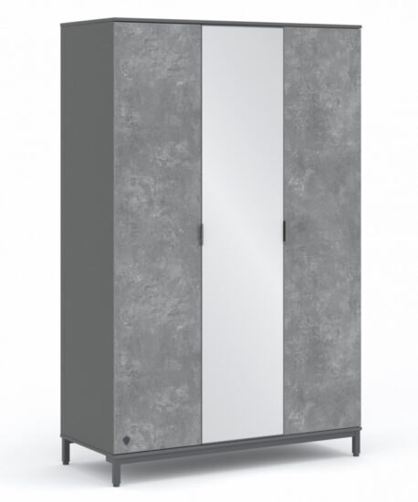 Třídveřová šatní skříň se zrcadlem pluto - šedá