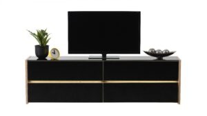 Televizní stolek s osvětlením embra - dub artisan/černý lesk