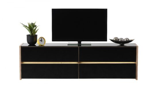 Televizní stolek s osvětlením embra - dub artisan/černý lesk