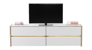 Televizní stolek s osvětlením embra - dub artisan/bílý lesk