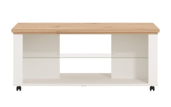 Konferenční stolek na kolečkách lotta - bílá/dub artisan
