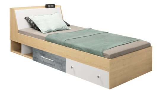 Studentská postel 120x200cm barney - dub/šedá/bílá