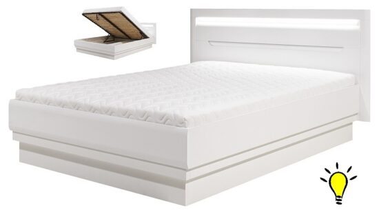 Moderní postel irma 140x200cm s úložným prostorem a osvětlením - bílá