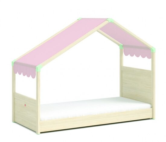 Domečková postel se stříškou fairy i - dub světlý/růžová