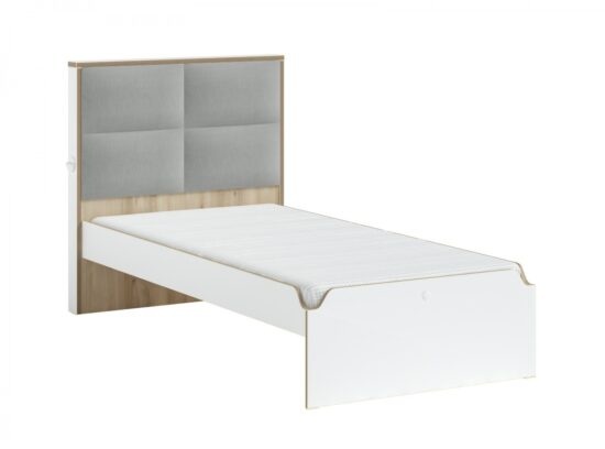 Studentská postel s čalouněným čelem 100x200cm dylan - bílá/dub světlý