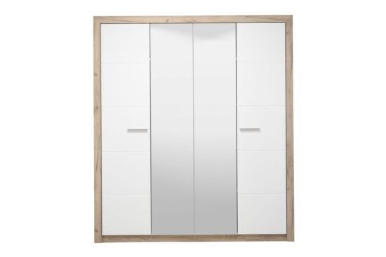 Čtyřdvéřová šatní skříň se zrcadly shine - dub šedý/bílá