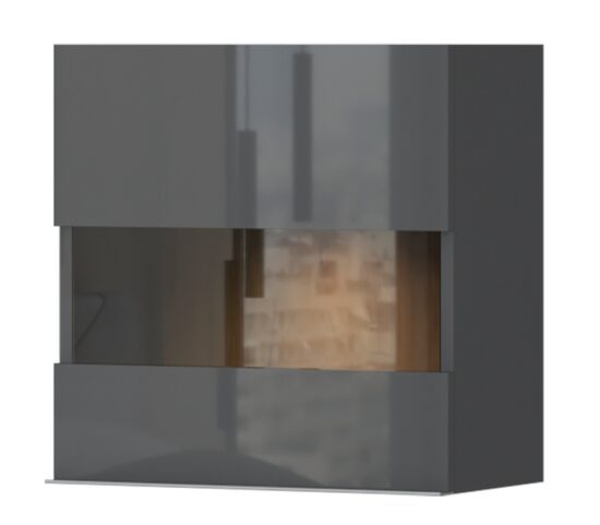 Závěsná skříňka s prosklením a osvětlením orfea - šedá/ořech pacific