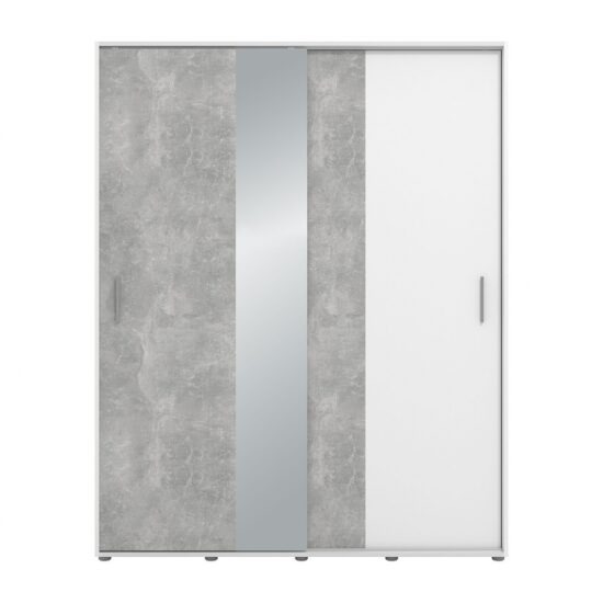 2d posuvná šatní skříň se zrcadlem 165 denny - beton/bílá