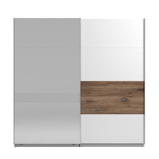 Dvoudveřová posuvná skříň se zrcadlem 220 lilo-bílá/dub flagstaff -