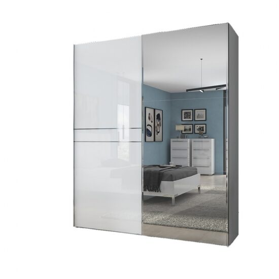 Dvoudveřová posuvná skříň se zrcadlem tiana š.182cm-bílá - s rámem