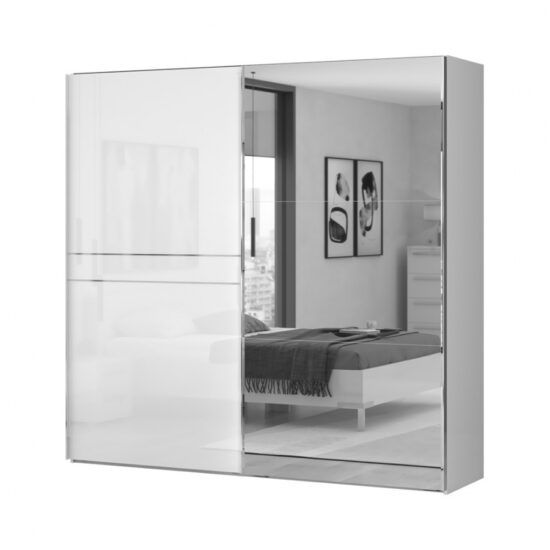 Dvoudveřová posuvná skříň tiana se zrcadlem š.230cm-bílá - s led