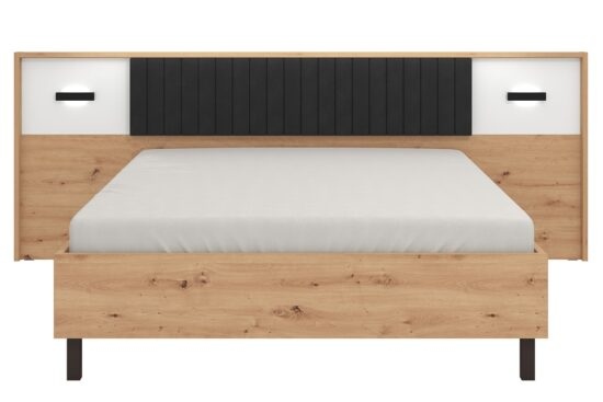 Manželská postel s osvětlením 160x200 budoni - dub artisan/černá/bílá