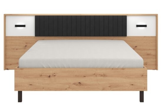 Manželská postel s osvětlením 180x200 budoni - dub artisan/černá/bílá