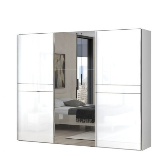 Třídveřová posuvná skříň se zrcadlem tiana š.272cm-bílá - s led