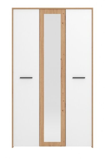 Třídveřová šatní skříň se zrcadlem geralt - bílá/dub artisan